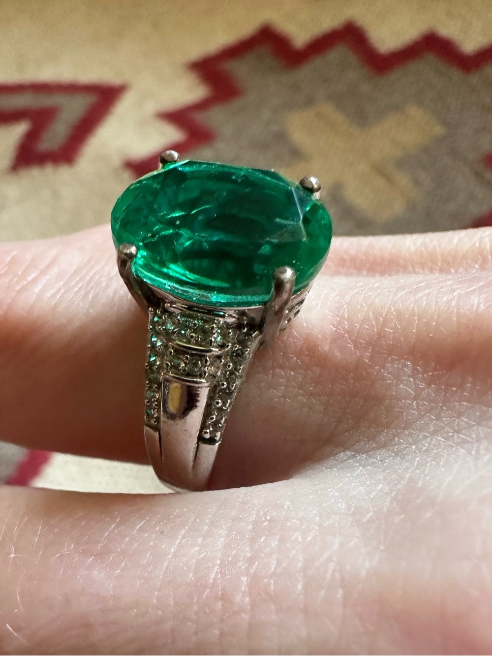 D'Joy Emeraldine Triplet Quartz & White Zircon Solitaire Ring Sterling Silver - Picture 3 of 7